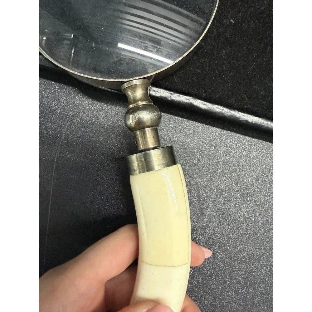 Vintage Tusk Style Handle Magnifying Glass Desk‎ Decor w/ Case